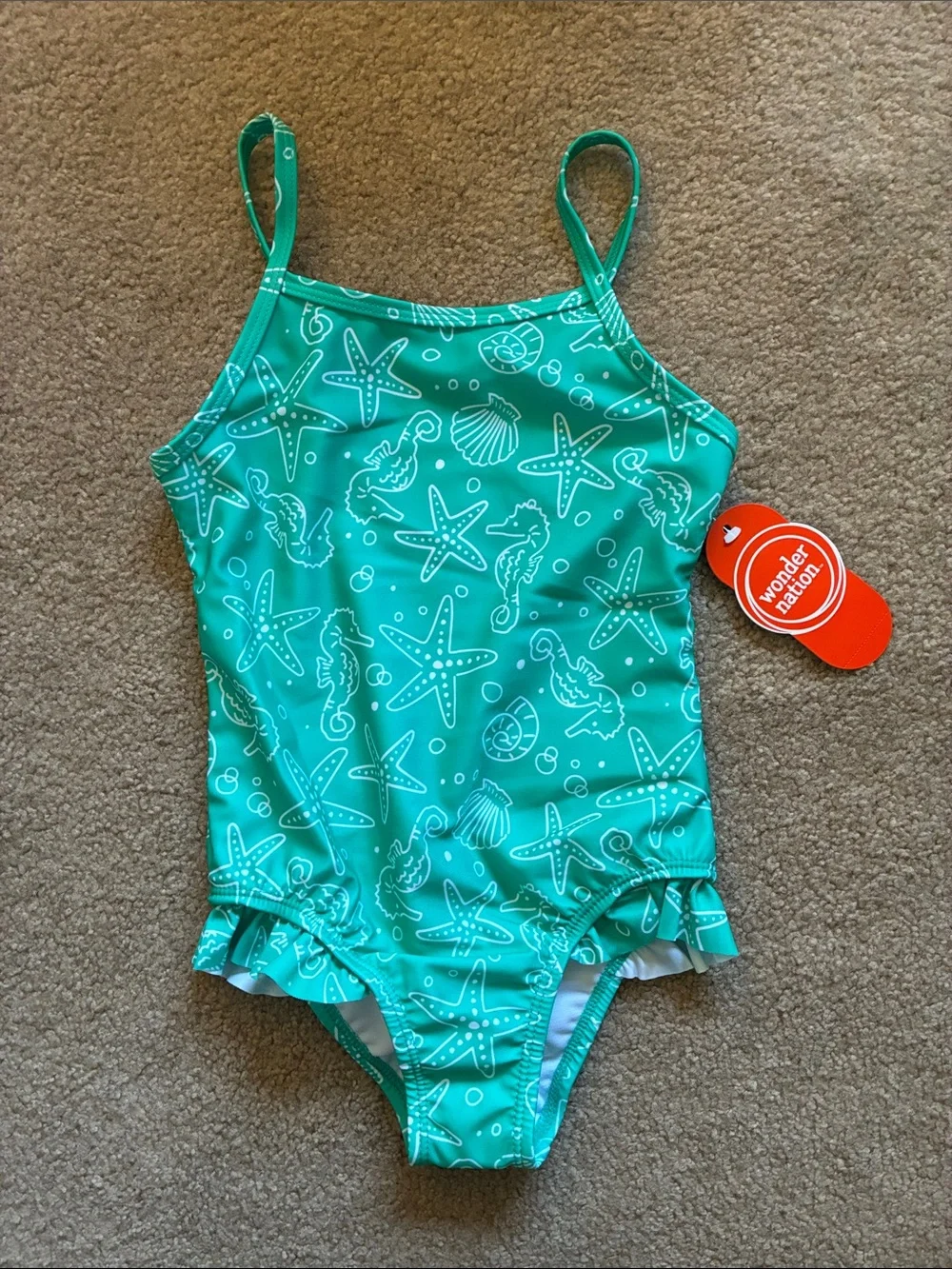 Wonder Nation Sea Life Teal One Piece Swimsuit - Size 4T